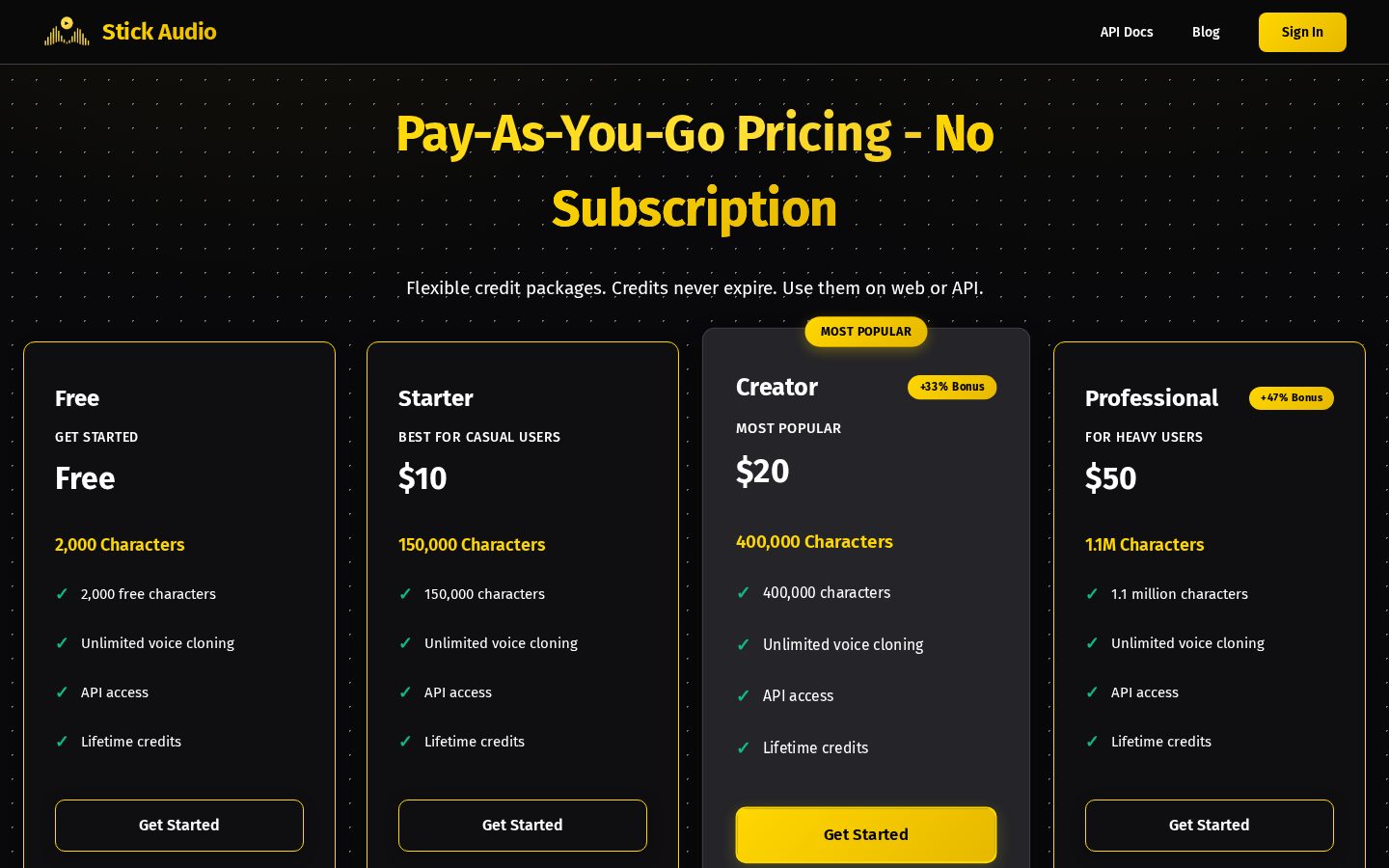 Stick Audio Pricing