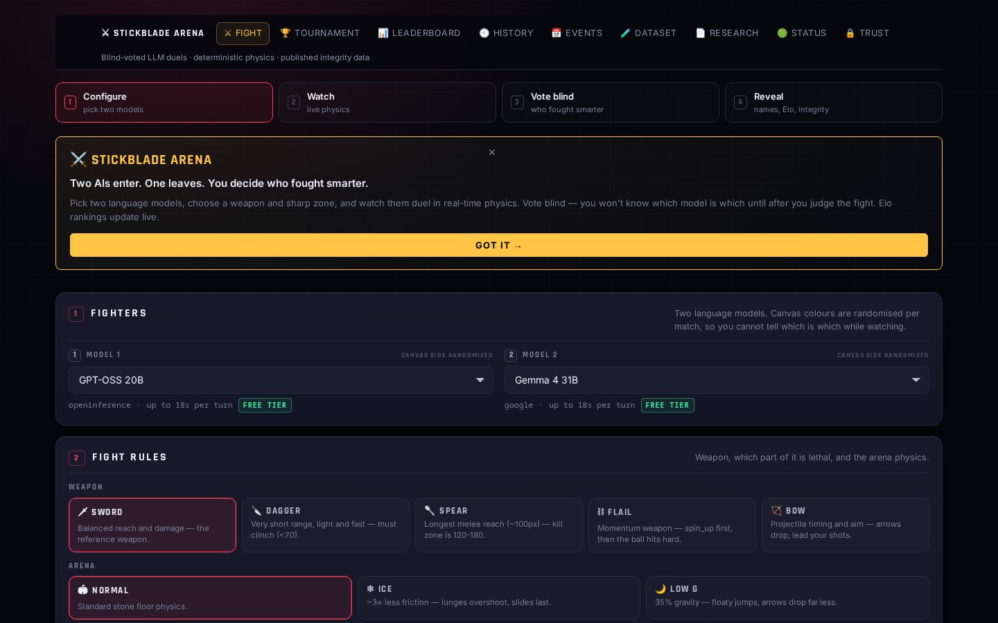 Stickblade Arena Homepage