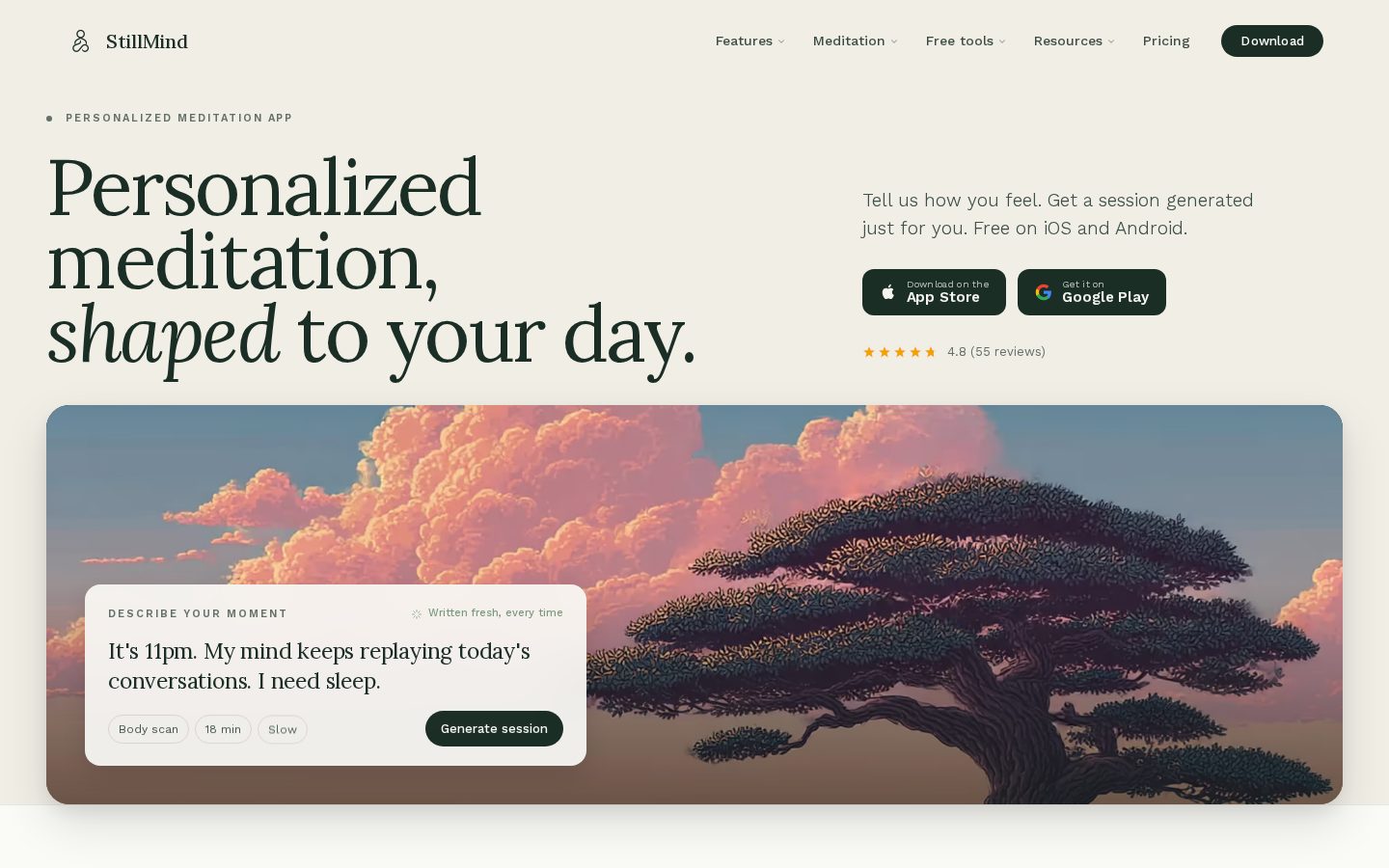 StillMind I AI Meditation & Journal Homepage