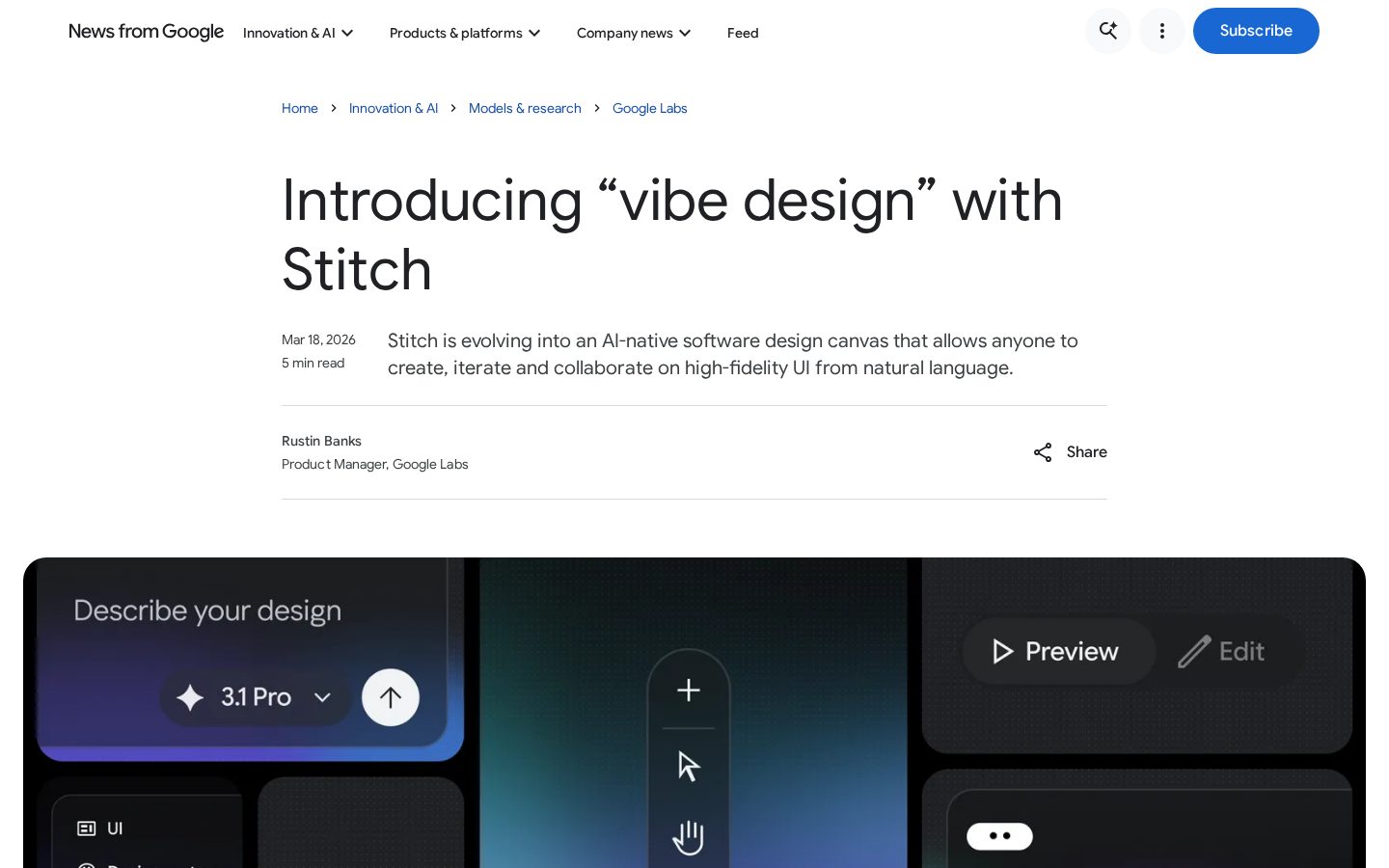 Stitch 2.0 by Google Homepage