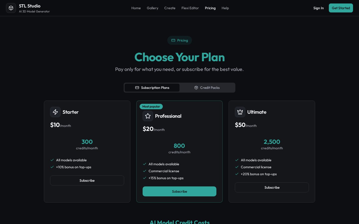 STL Studio Pricing