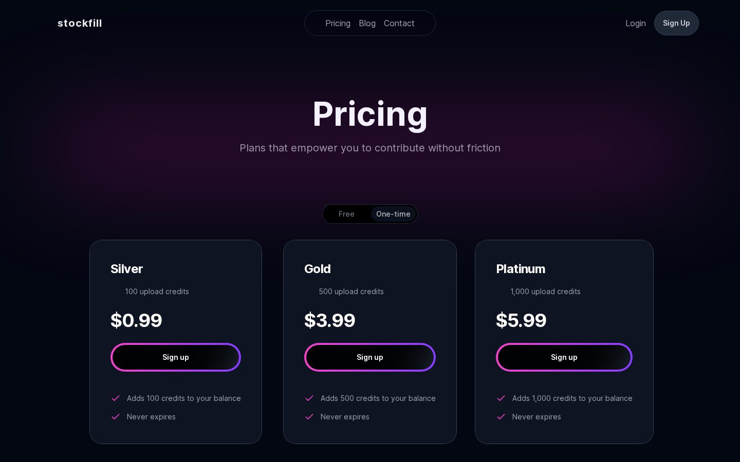 Stockfill Pricing