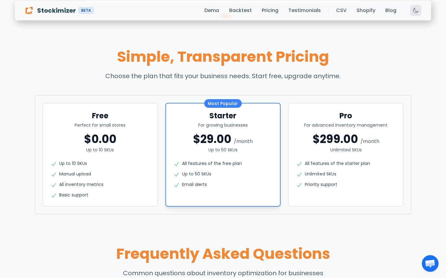 Stockimizer Pricing