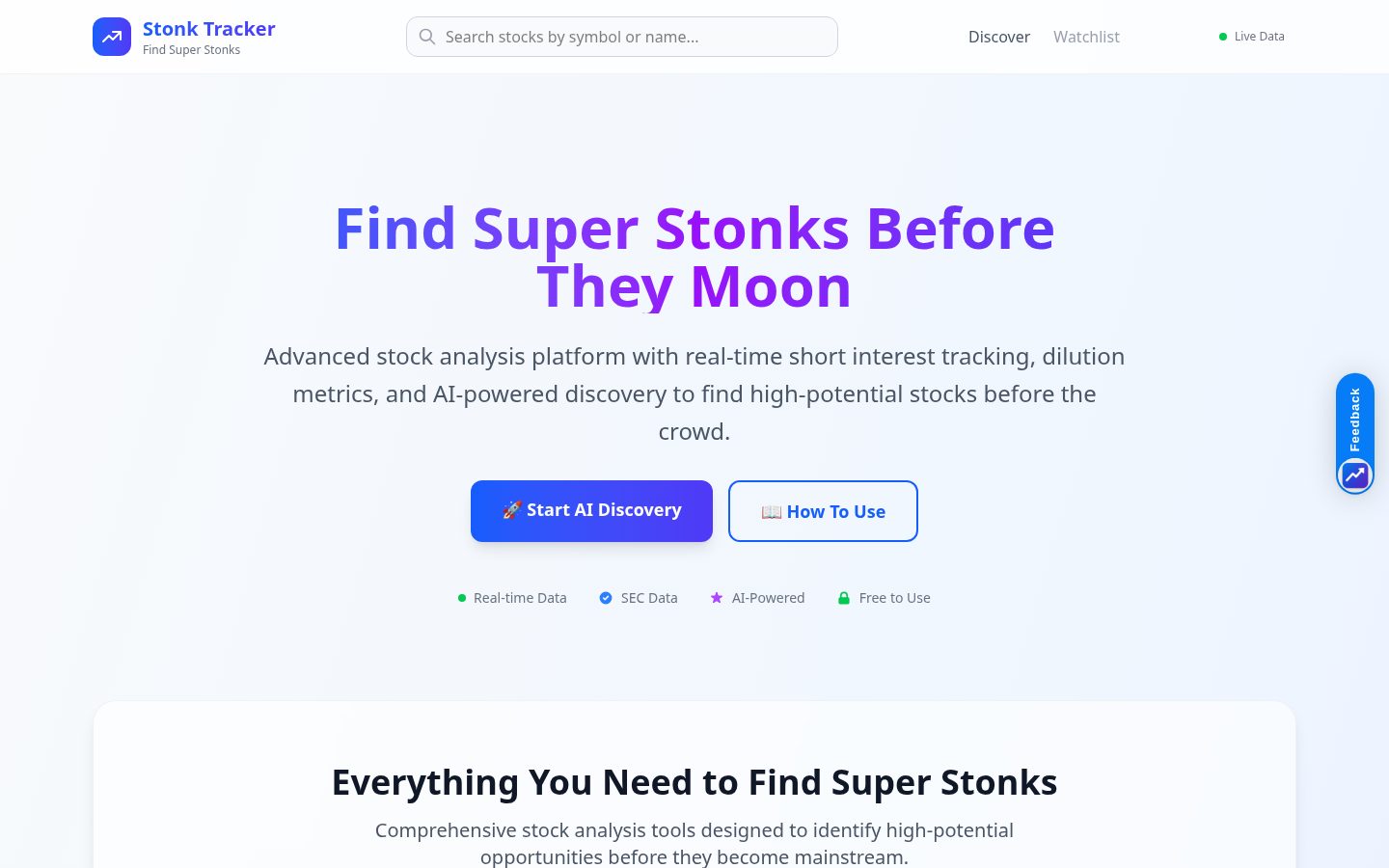 Stonk Tracker Homepage