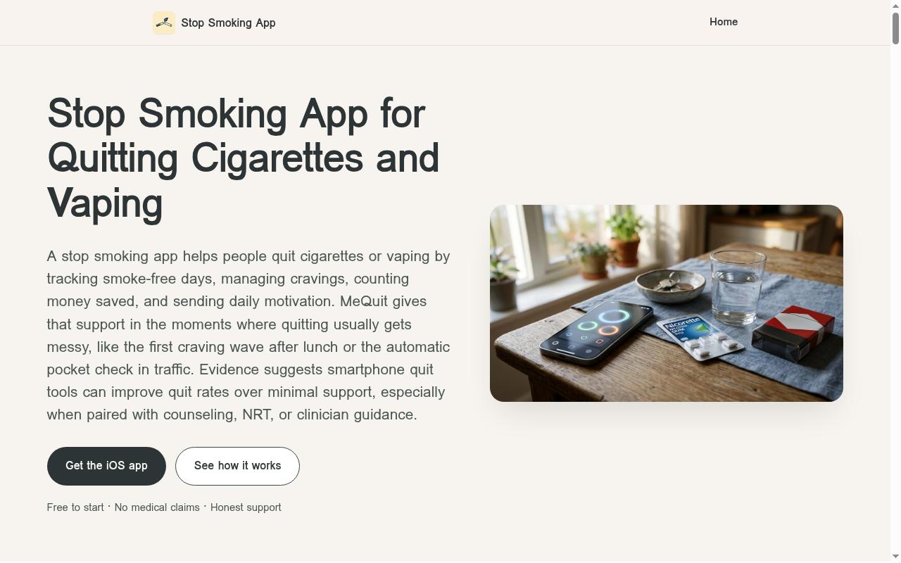 Stop Smoking App Homepage