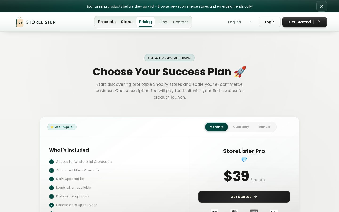 StoreLister Pricing