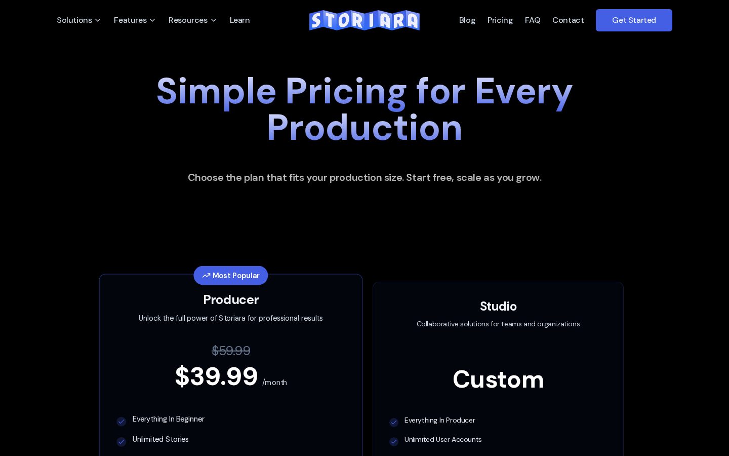 Storiara Pricing