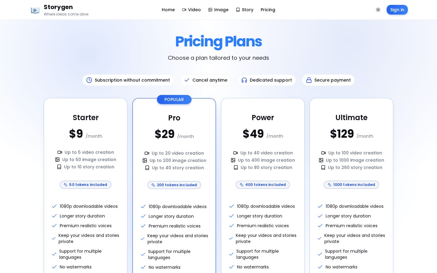 Storygen Pricing