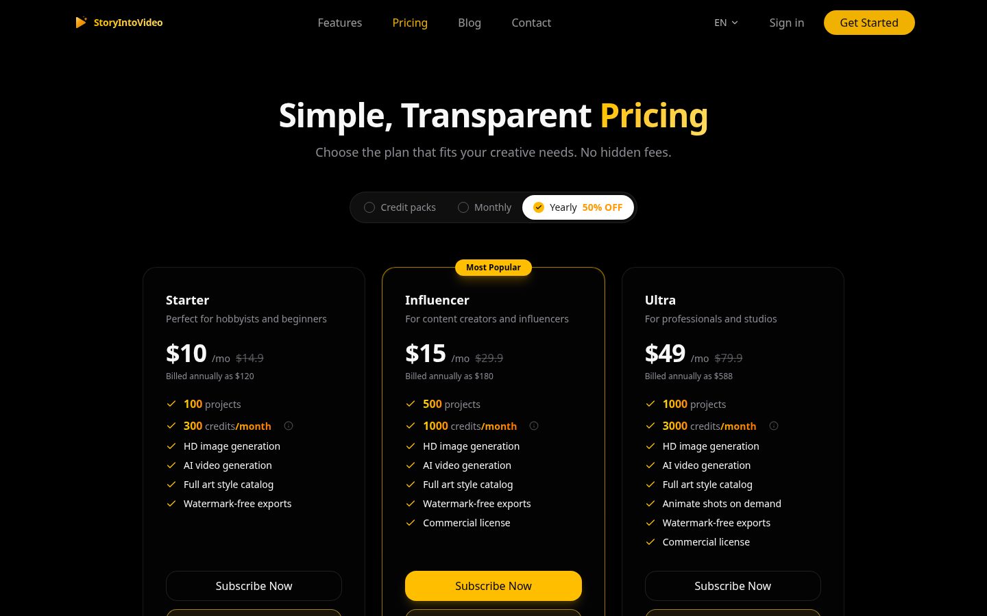 StoryIntoVideo Pricing