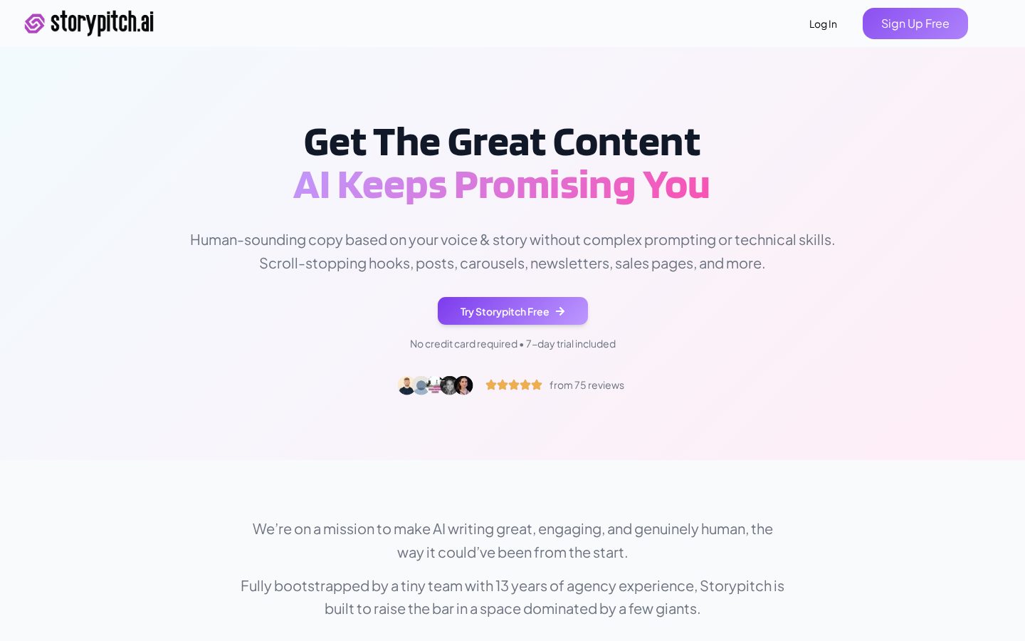 Storypitch.ai Homepage