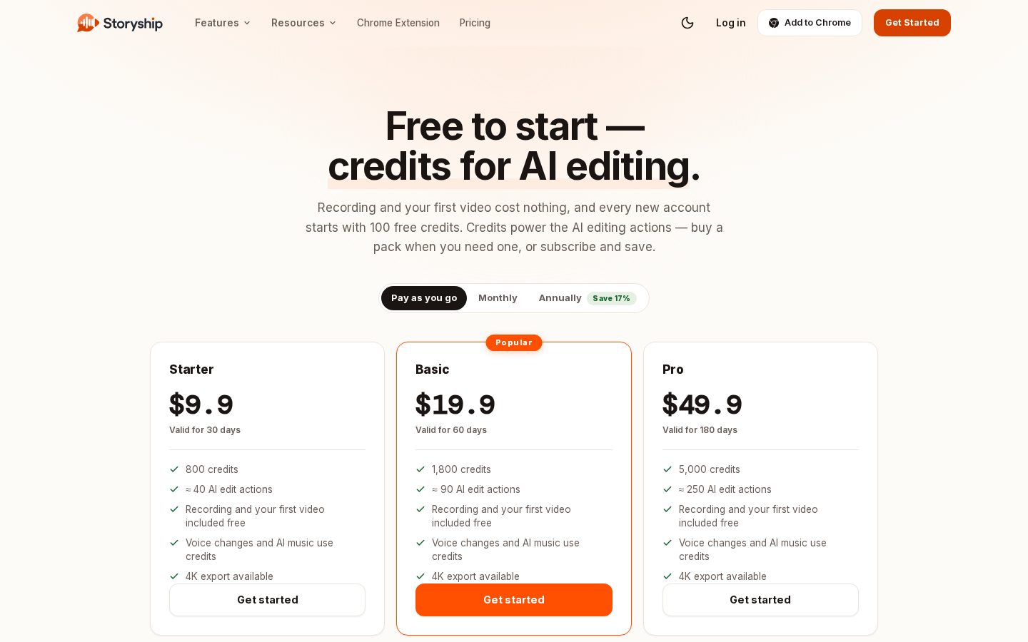 Storyship Pricing