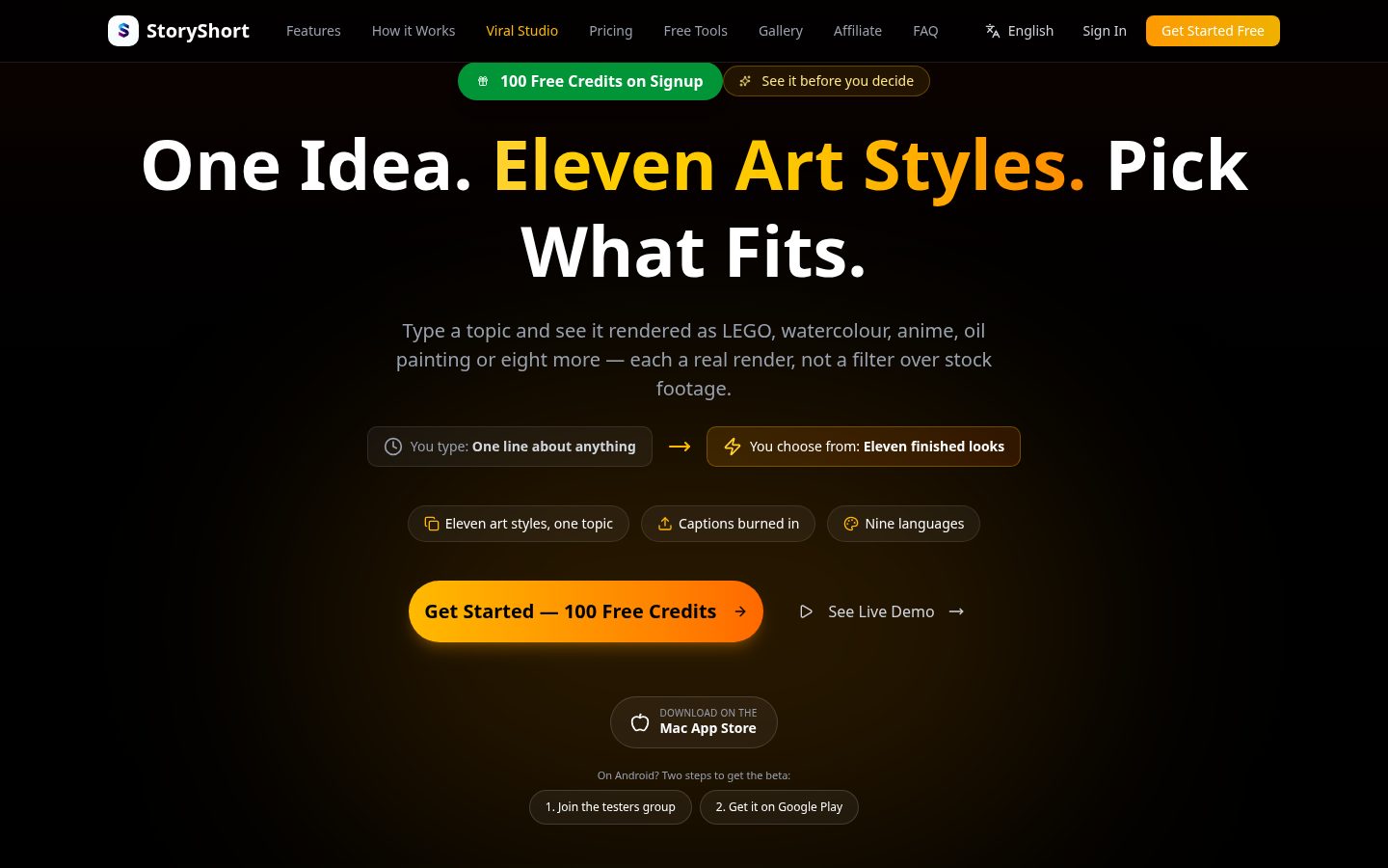 StoryShort AI Homepage