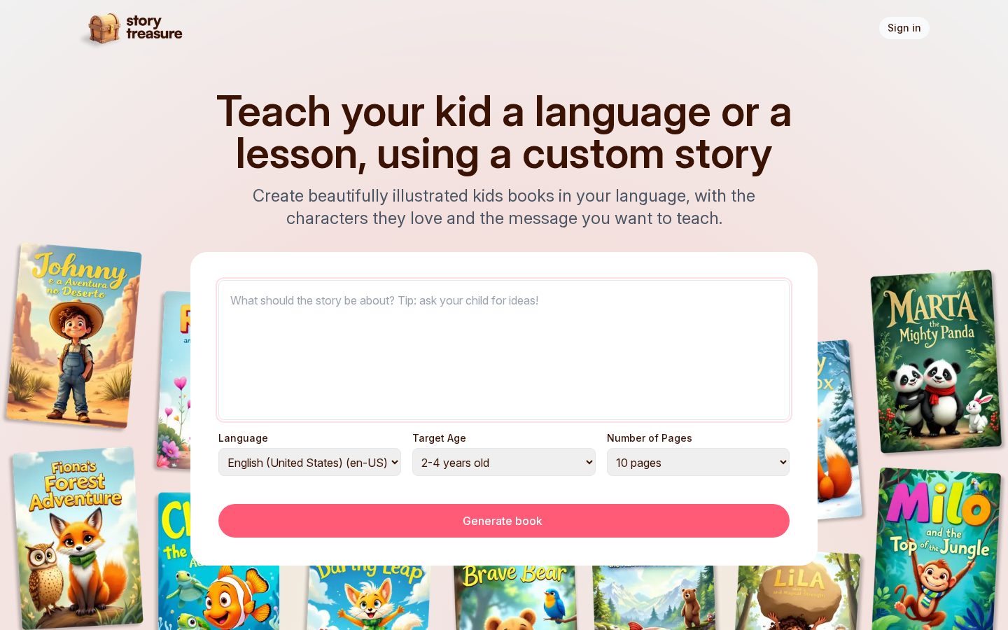 StoryTreasure.ai Homepage