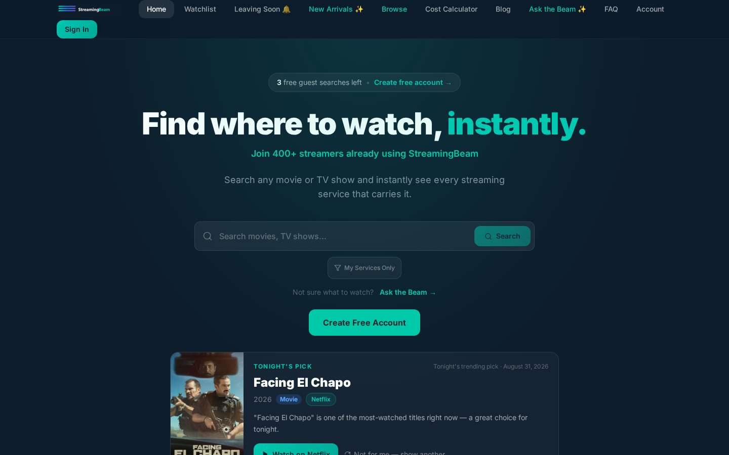 StreamingBeam Homepage