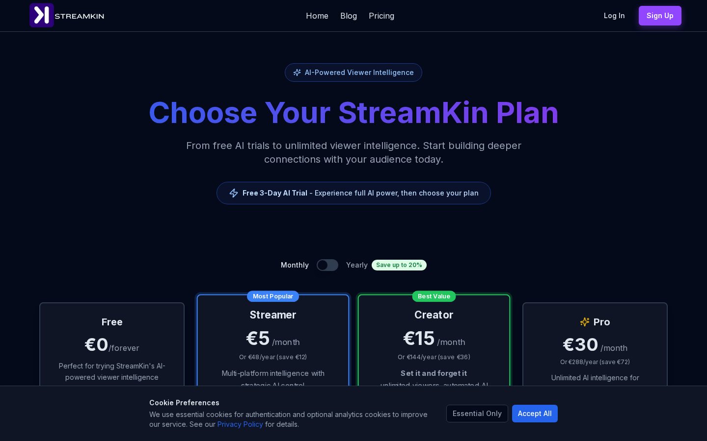 Streamkin Pricing
