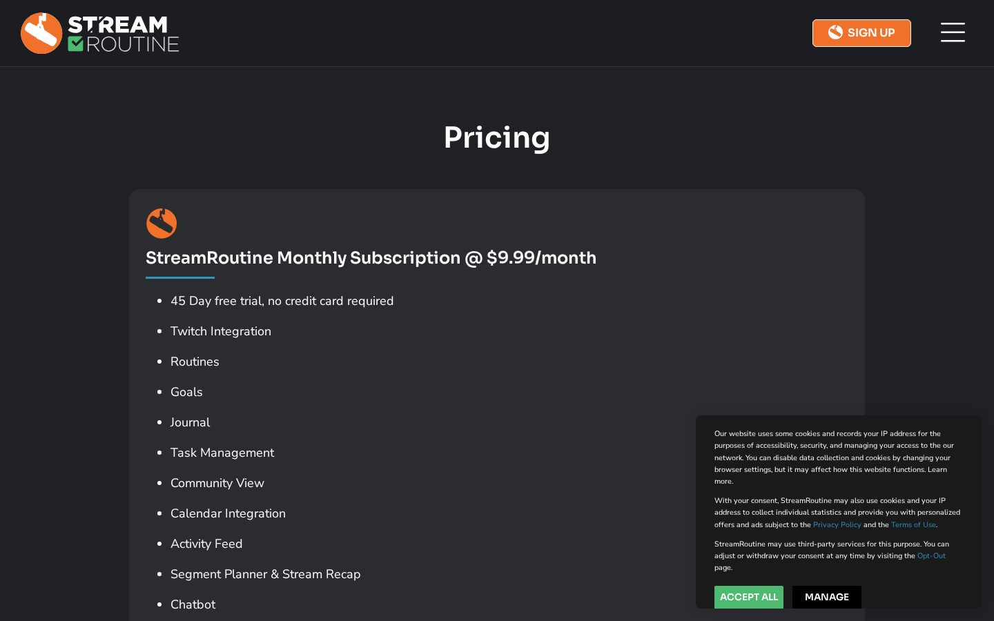 StreamRoutine Pricing