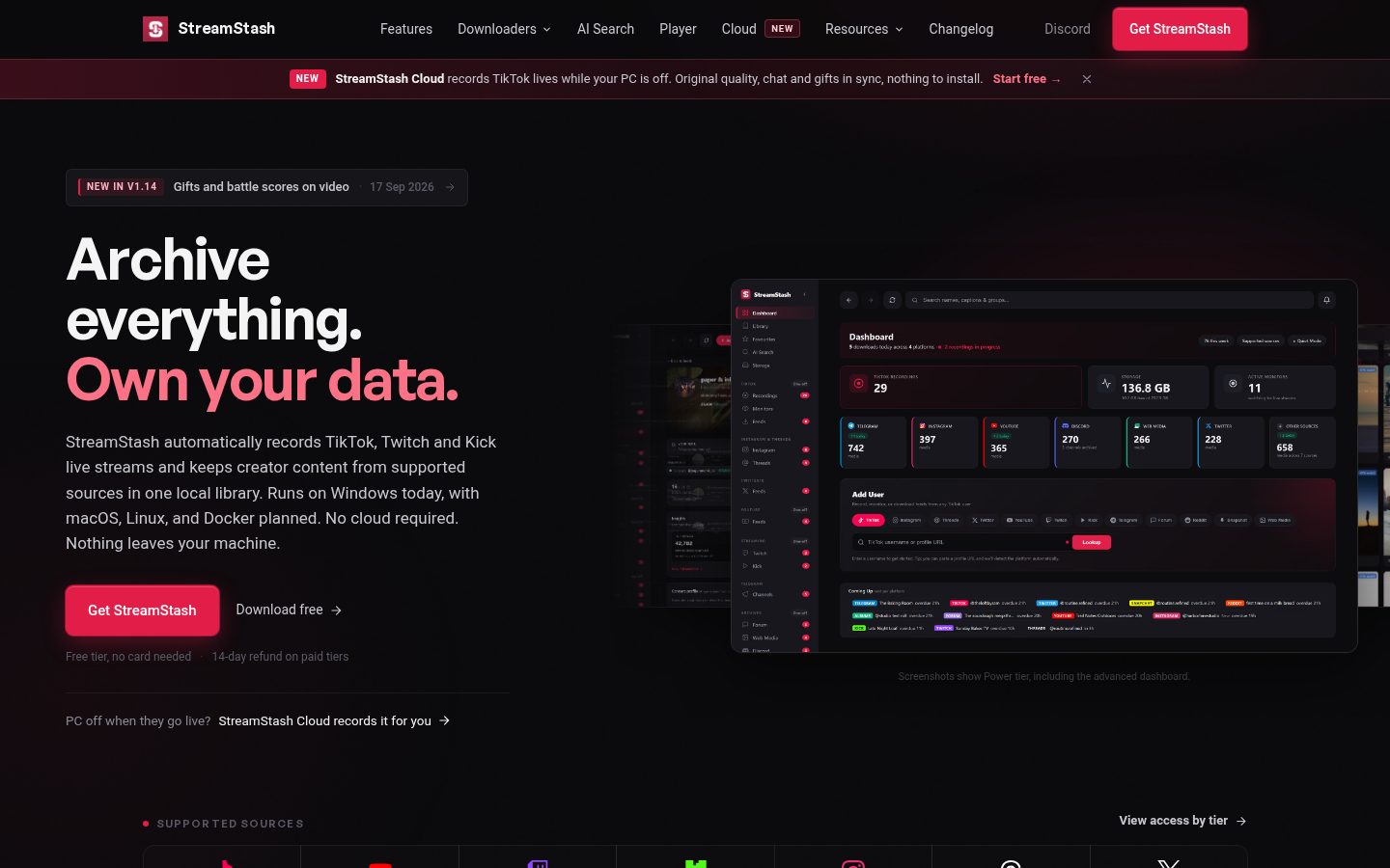 StreamStash Homepage