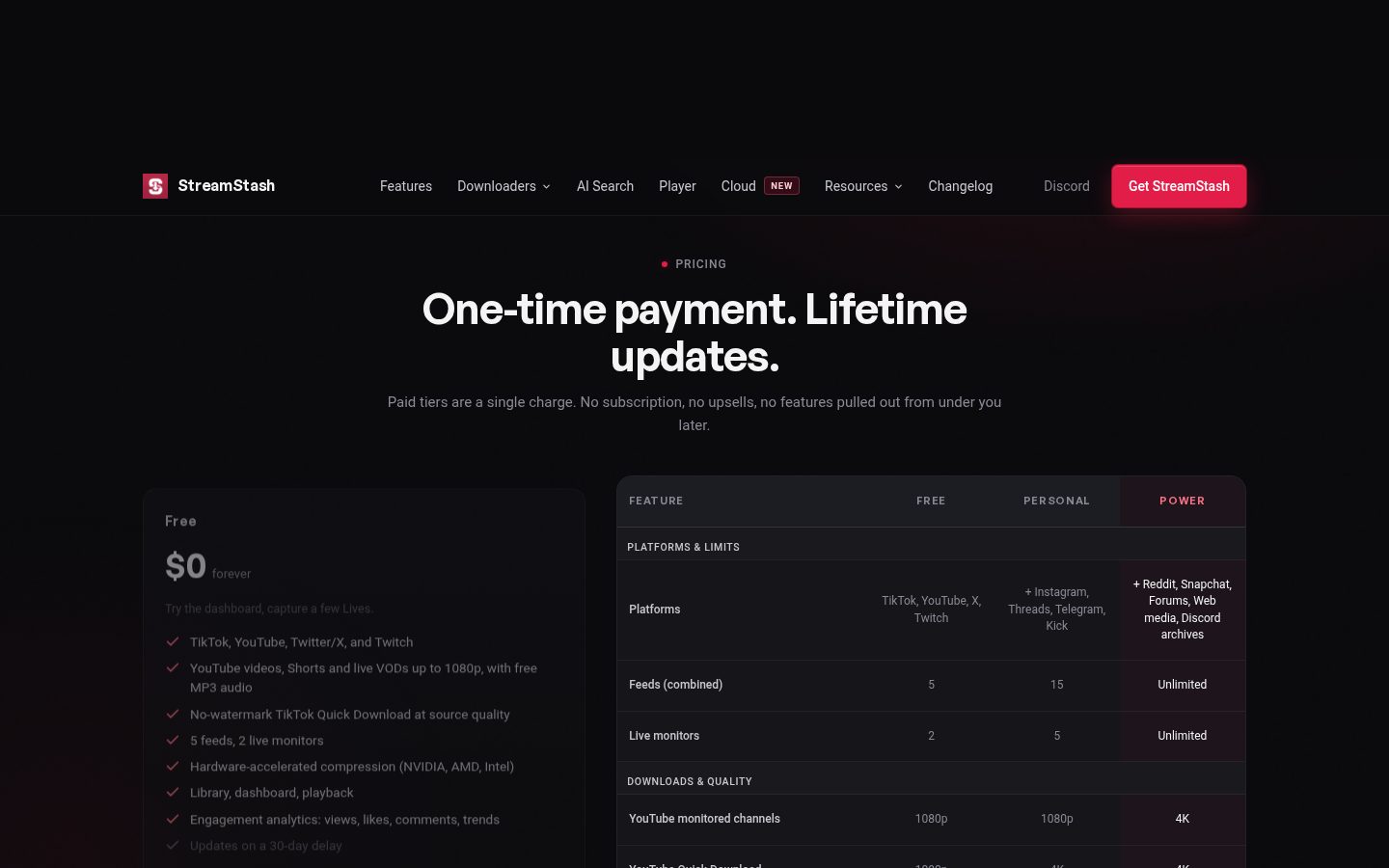 StreamStash Pricing