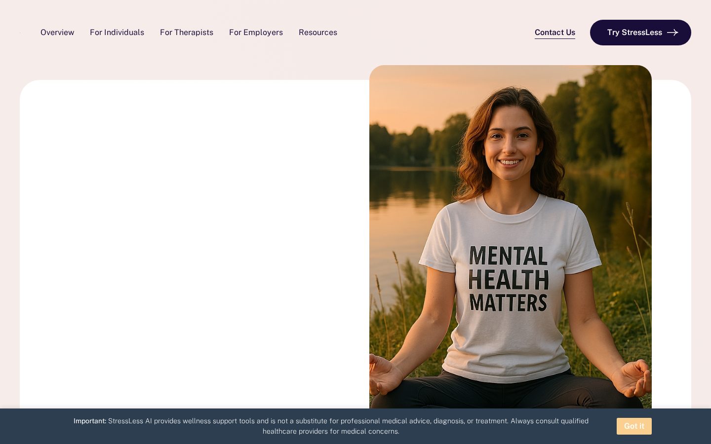 StressLess AI Homepage