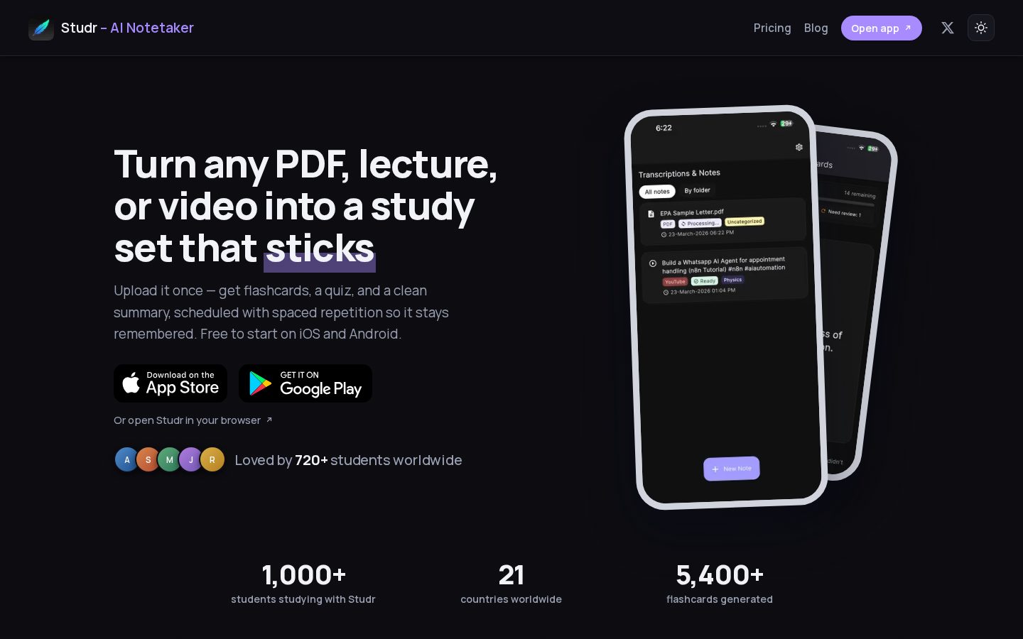 Studr Homepage