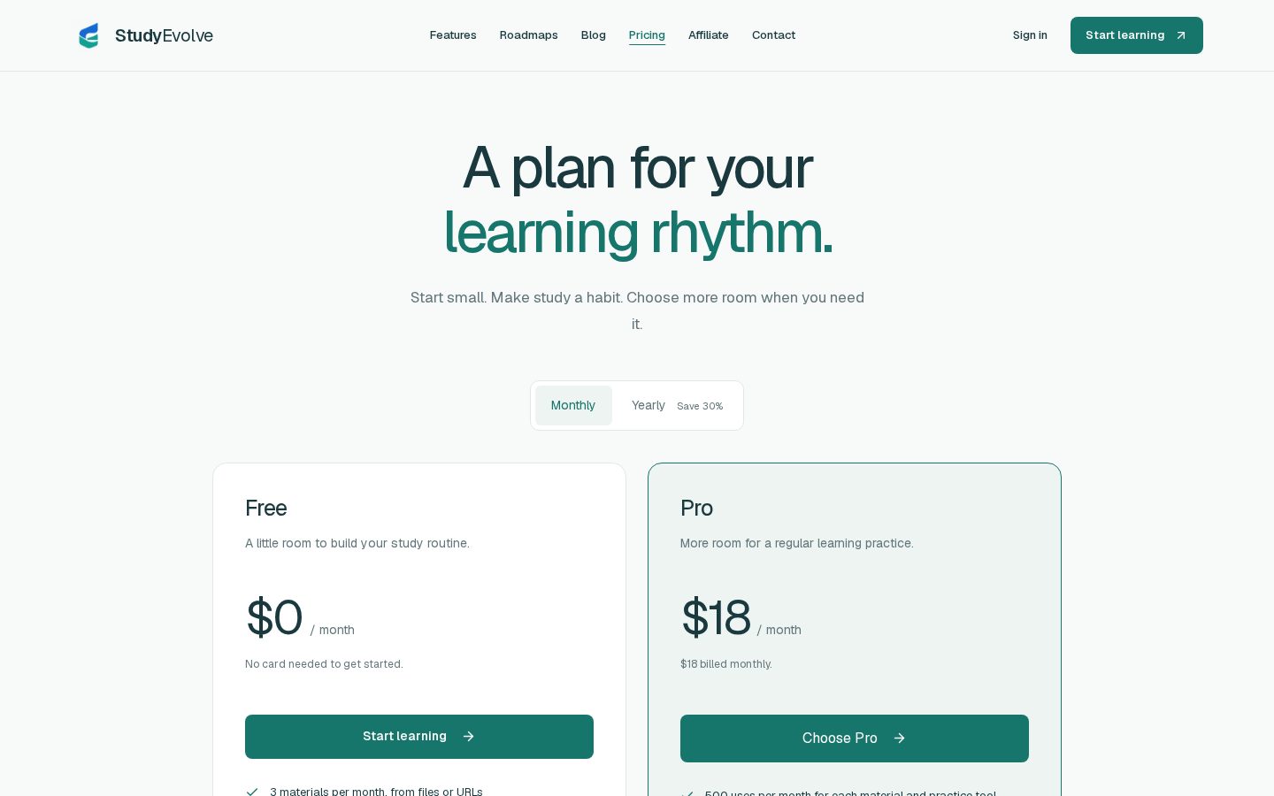 Study Evolve Pricing