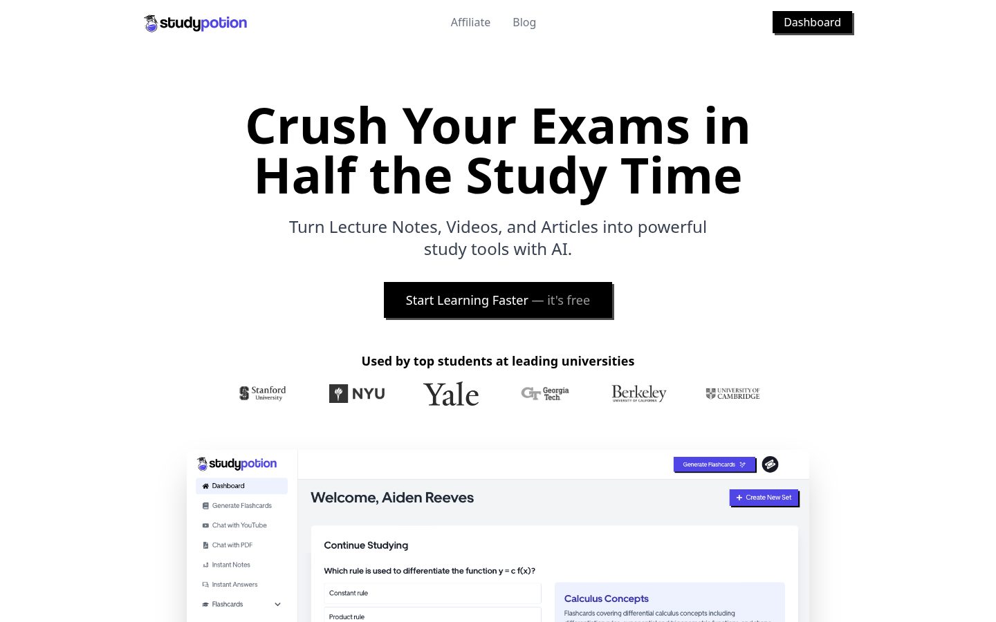 Study Potion AI Homepage