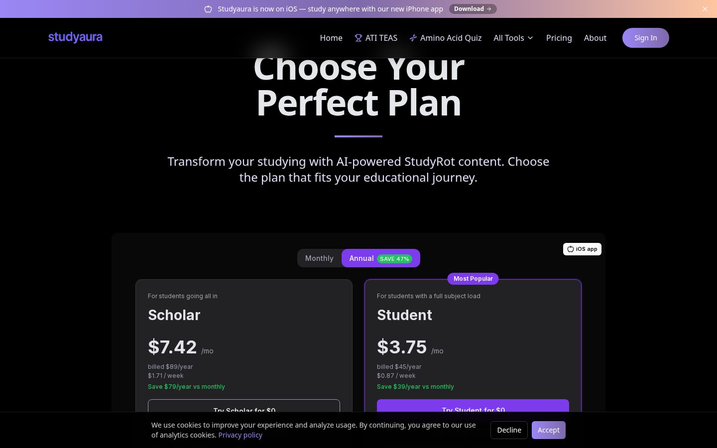 Studyaura.app Pricing