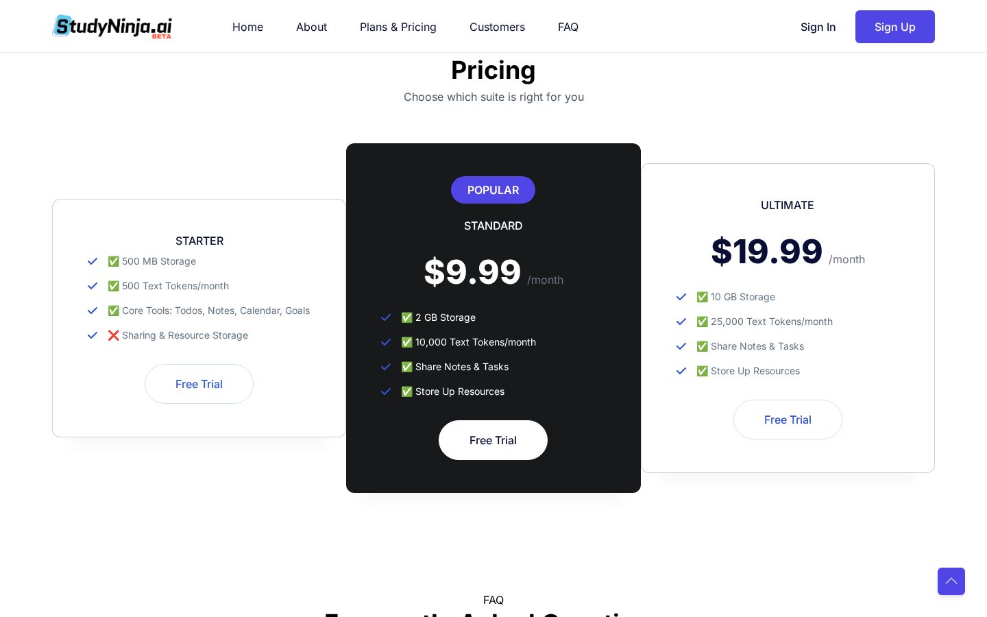 StudyNinja Pricing