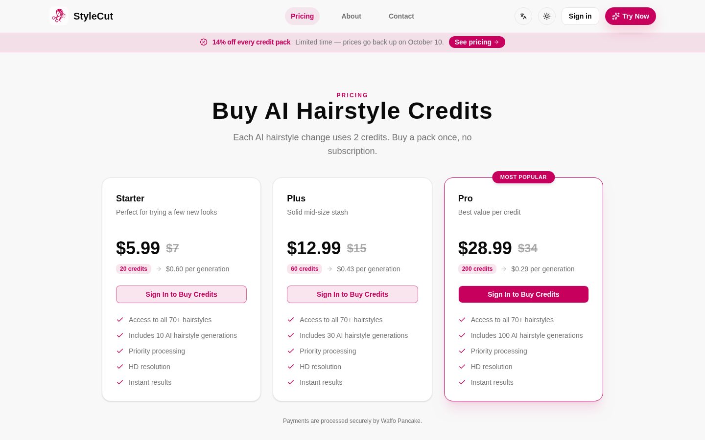 StyleCut Pricing