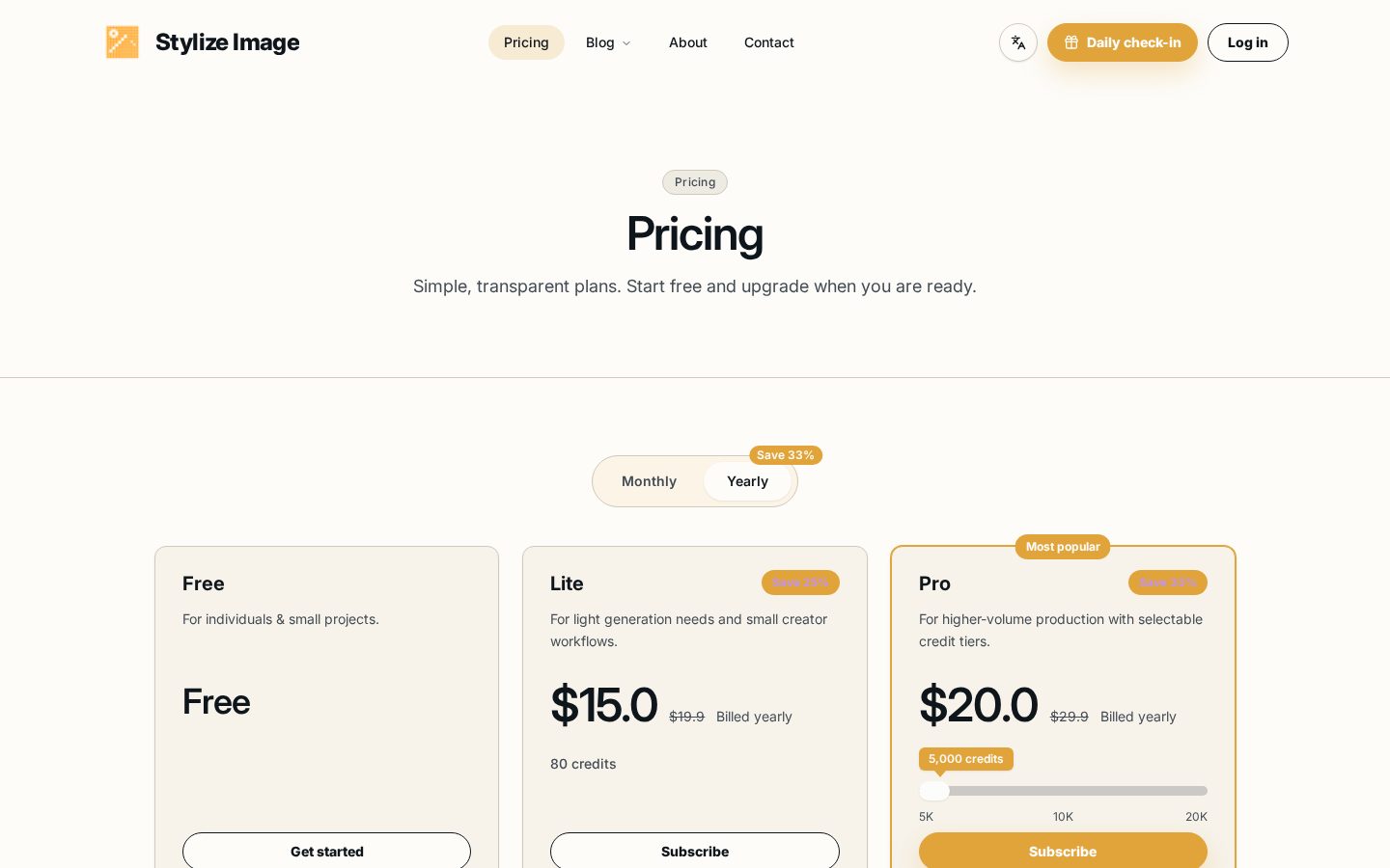 Stylize Image Pricing