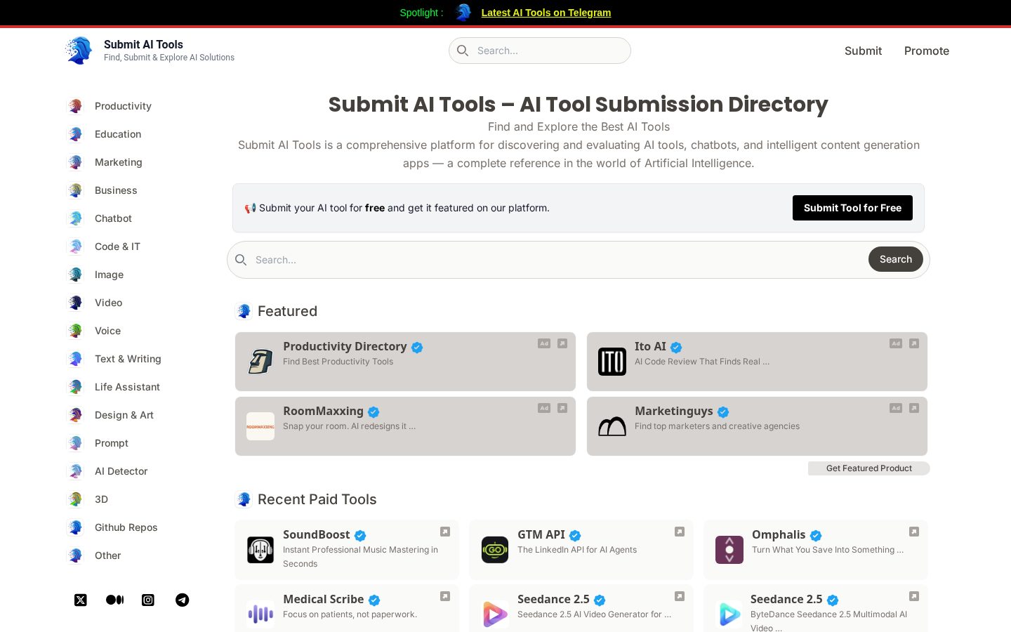 Submit AI Tools Homepage