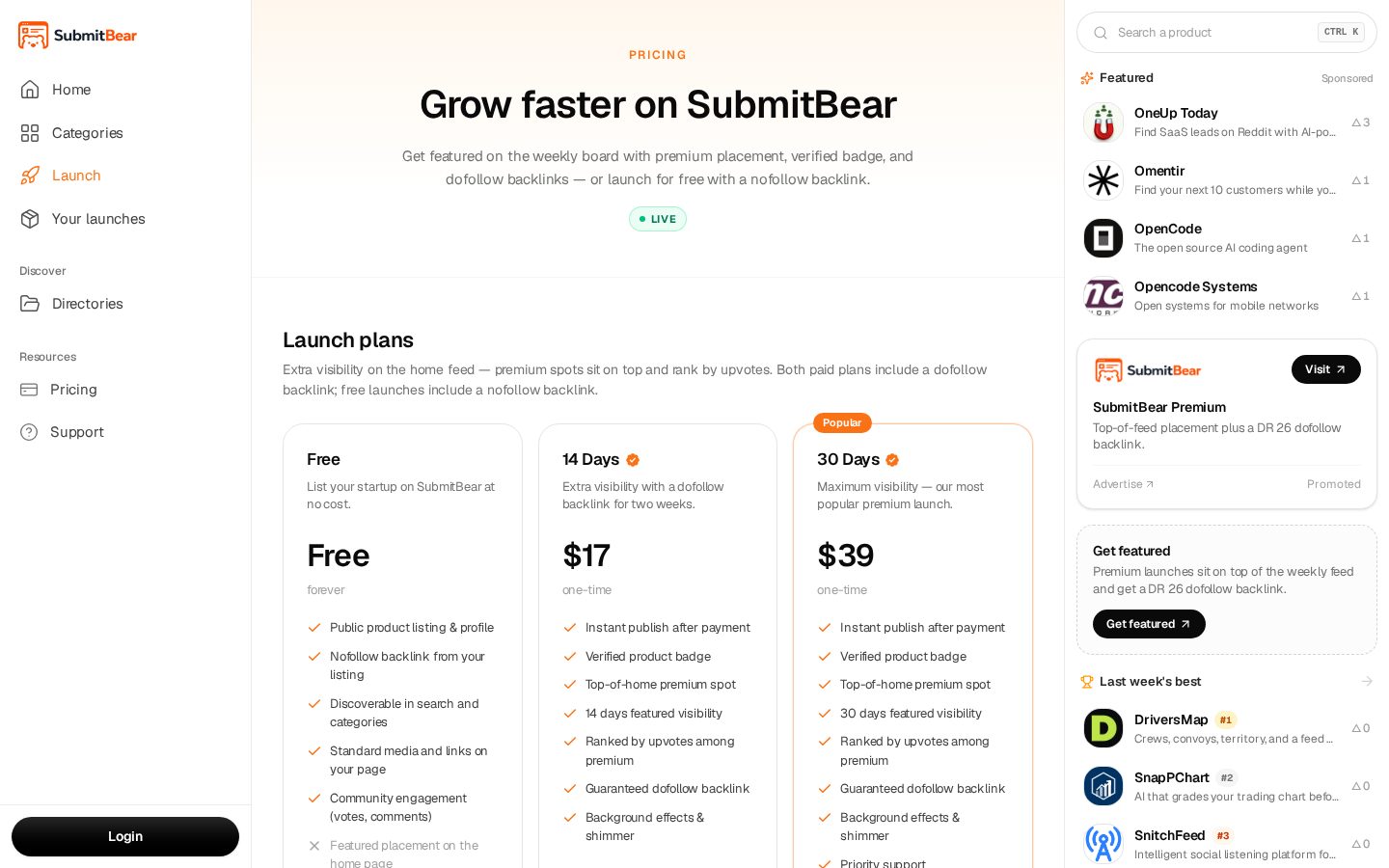 SubmitBear Pricing