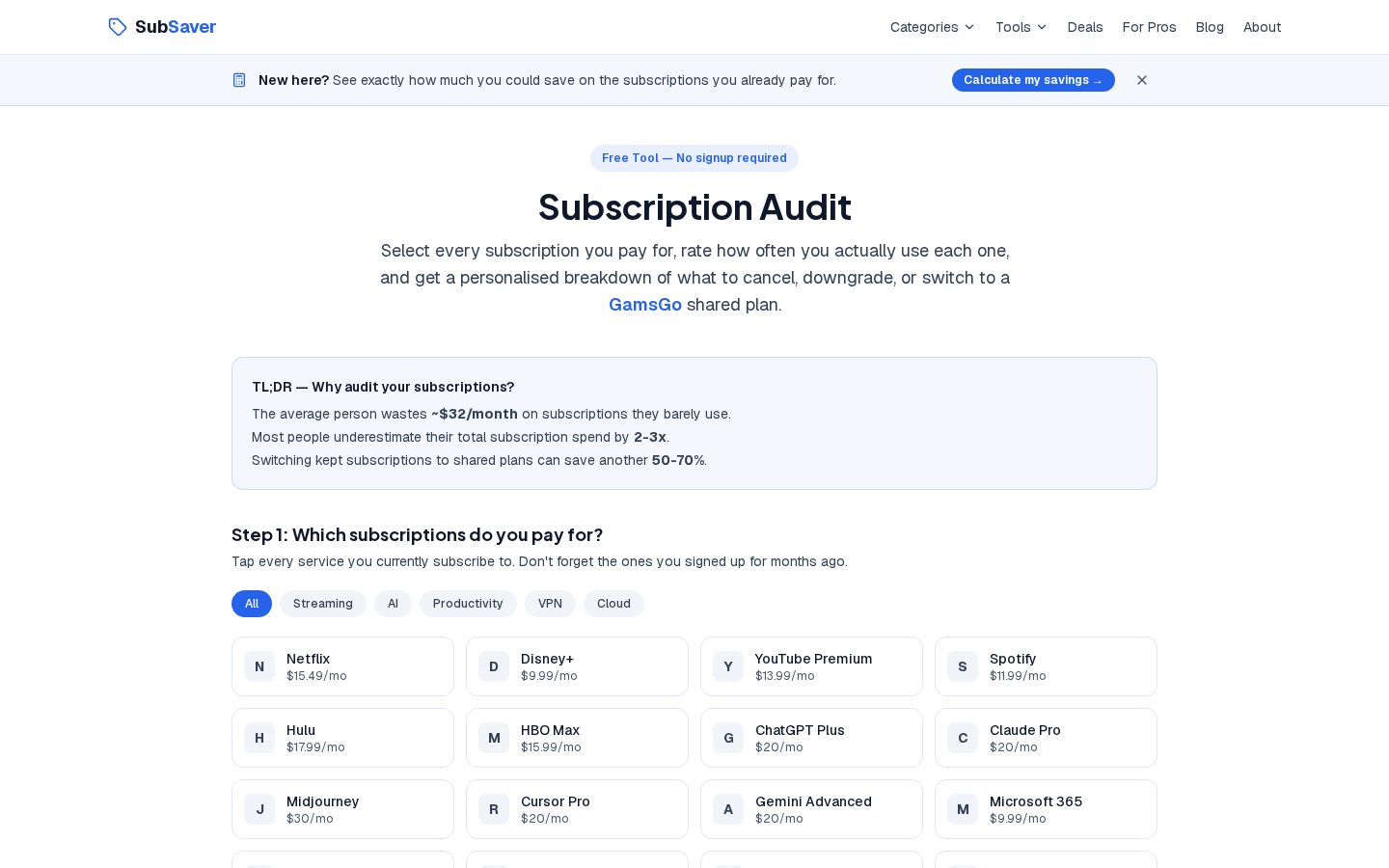 SubSaver Pricing