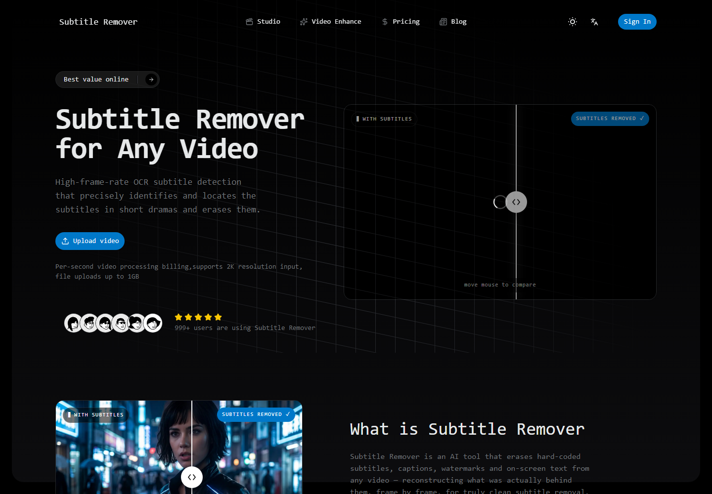 Subtitle Remover homepage