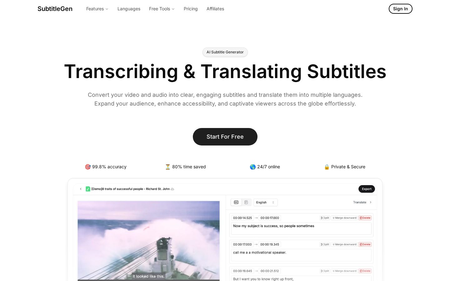 SubtitleGen Homepage