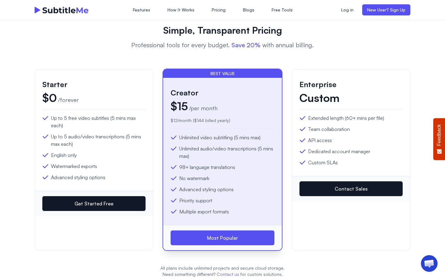 SubtitleMe Pricing