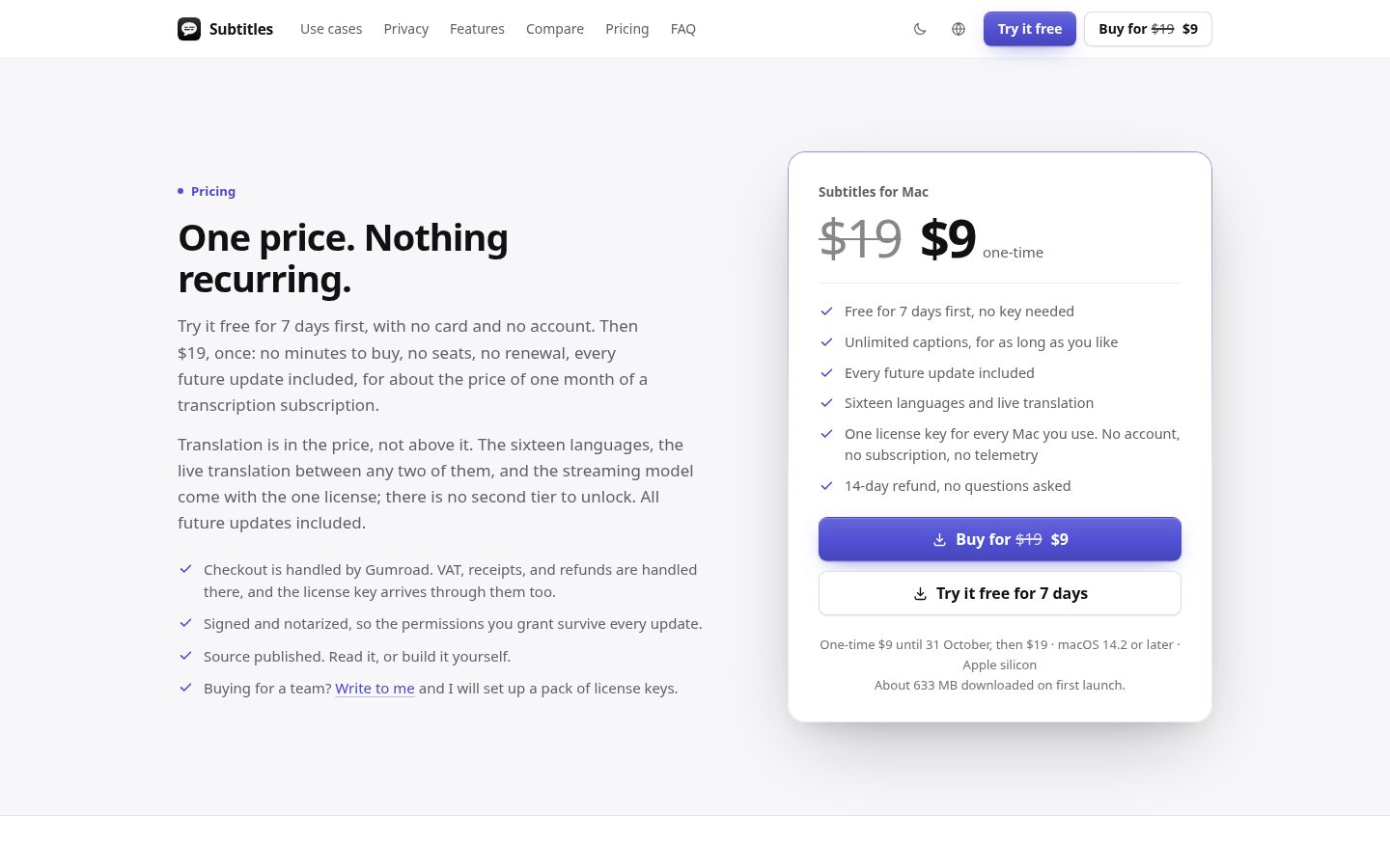 Subtitles Pricing