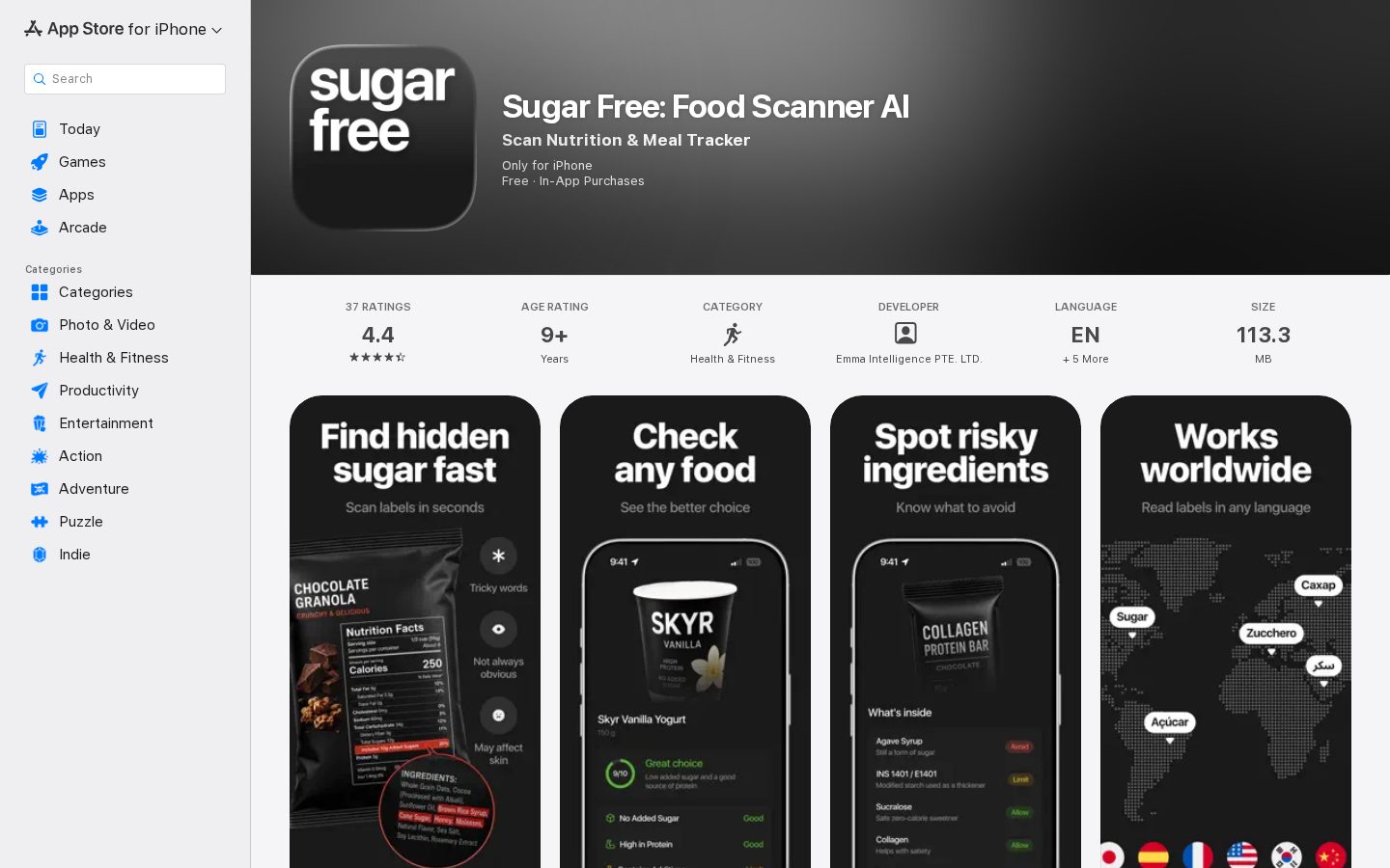 Sugar Free: Food Scanner 2.0 Homepage