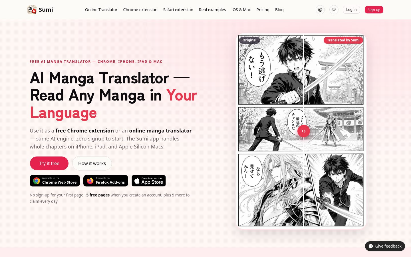 Sumi: AI Manga Translator Homepage