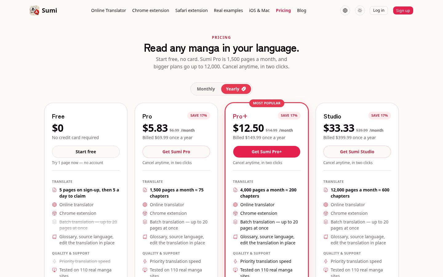 Sumi: AI Manga Translator Pricing
