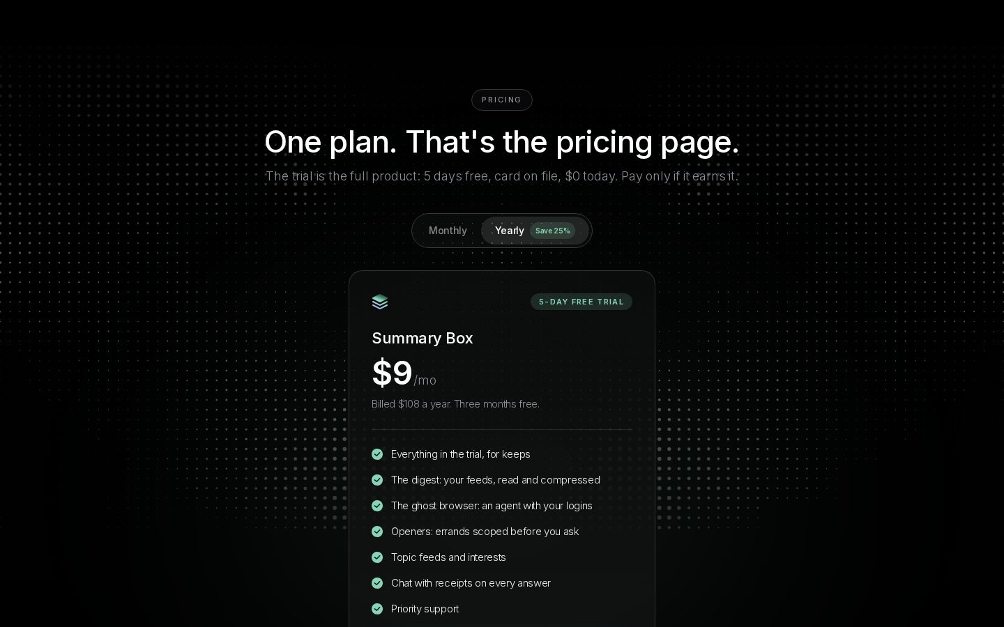Summary Box Pricing