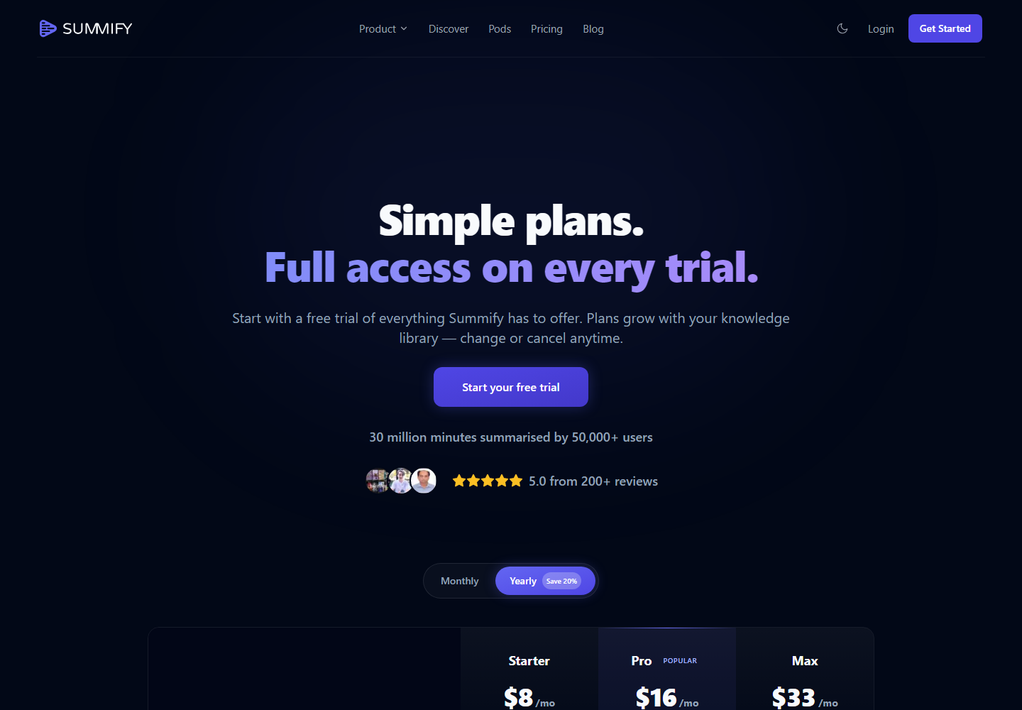 Summify pricing