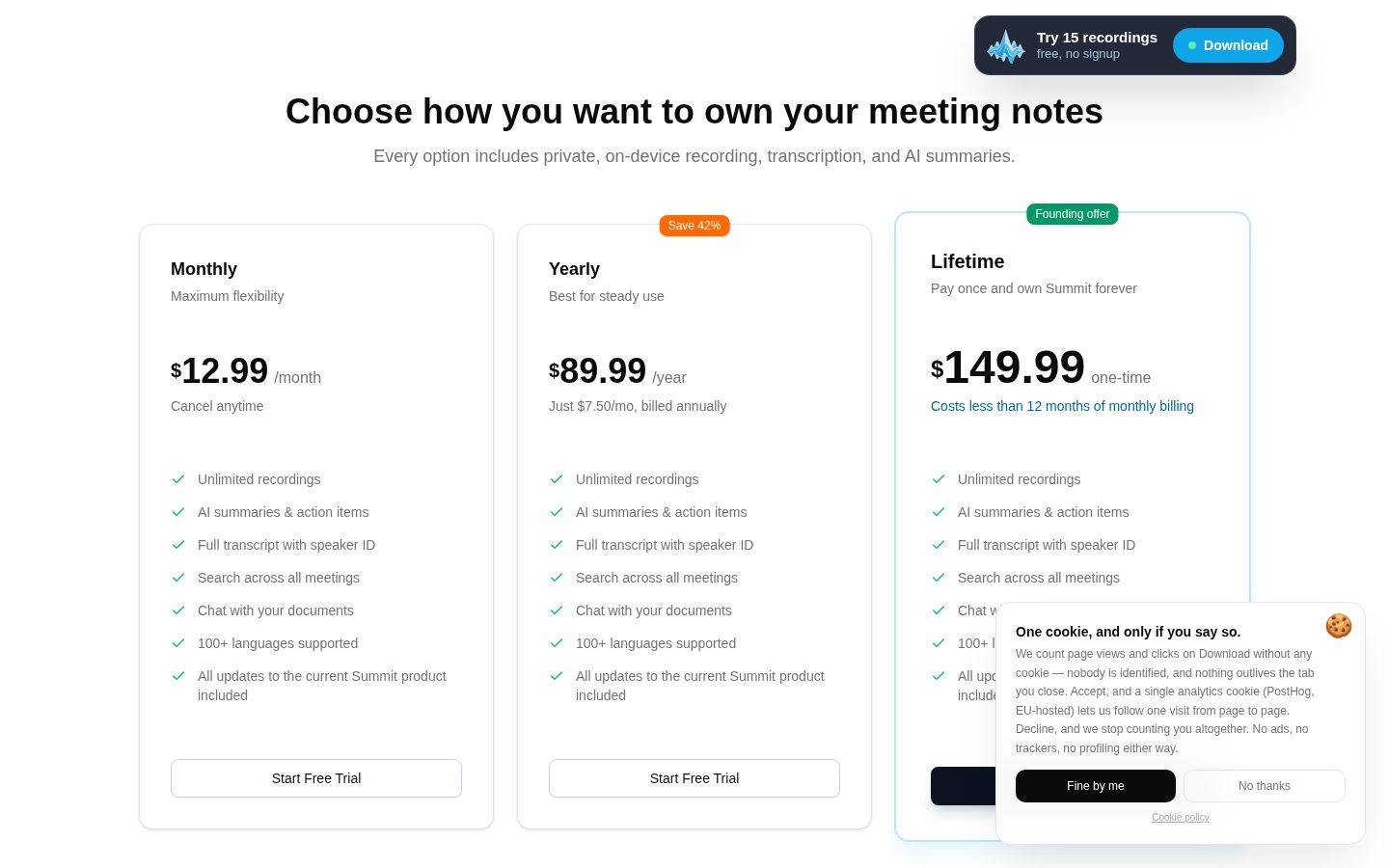 Summit AI Notes Pricing