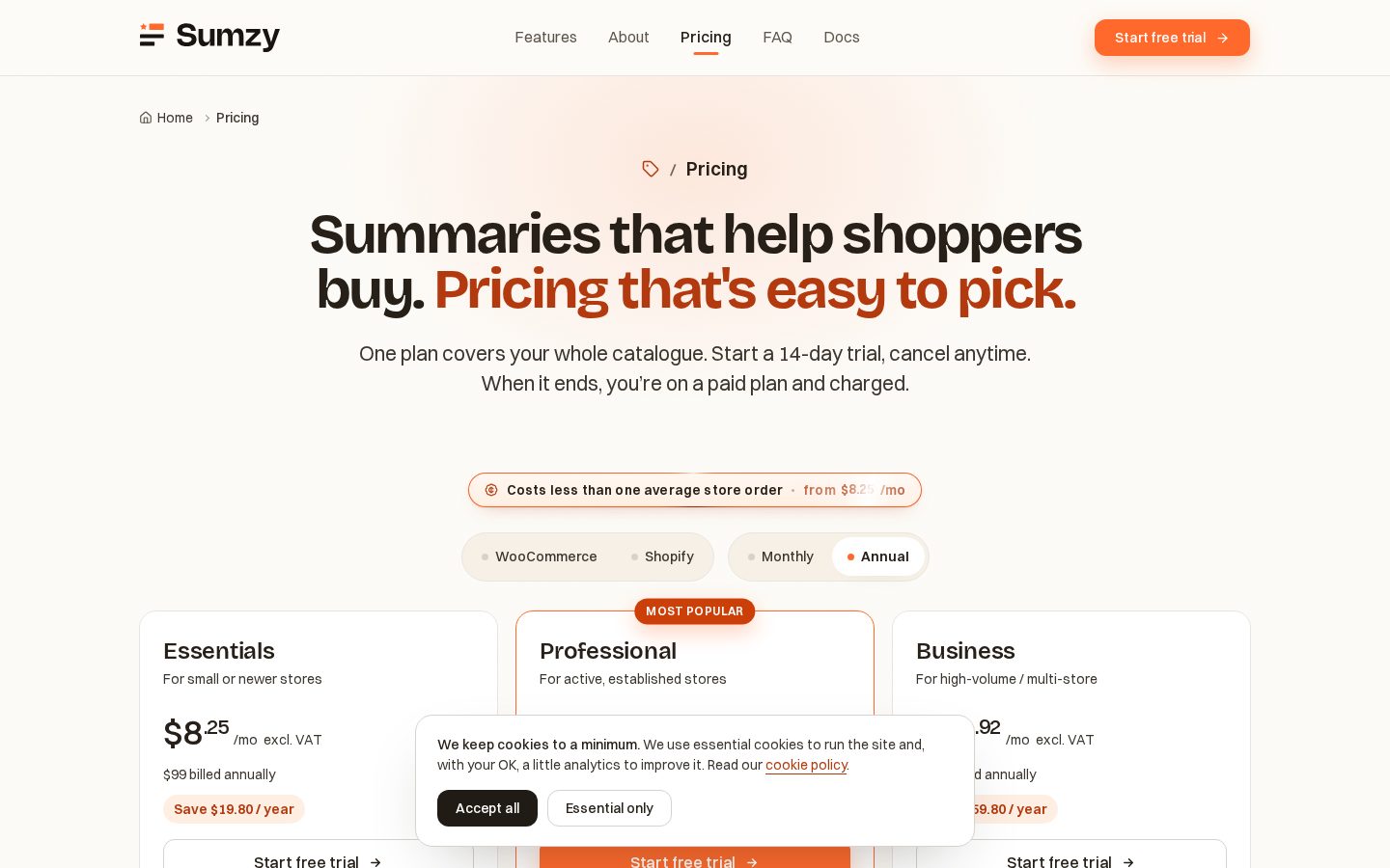 Sumzy Pricing