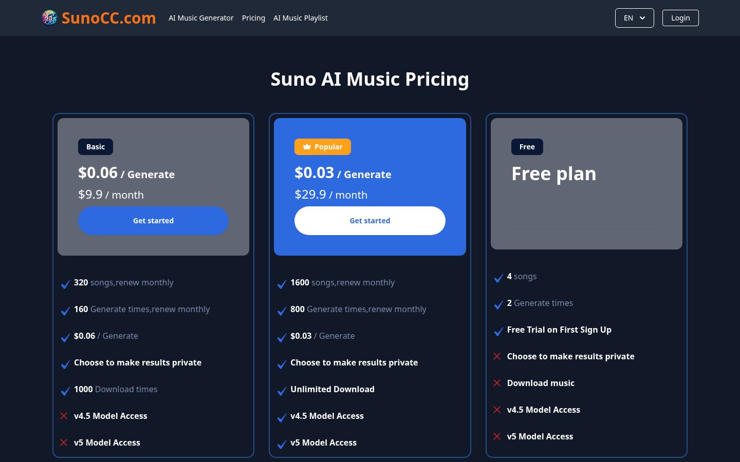 SunoCC Pricing