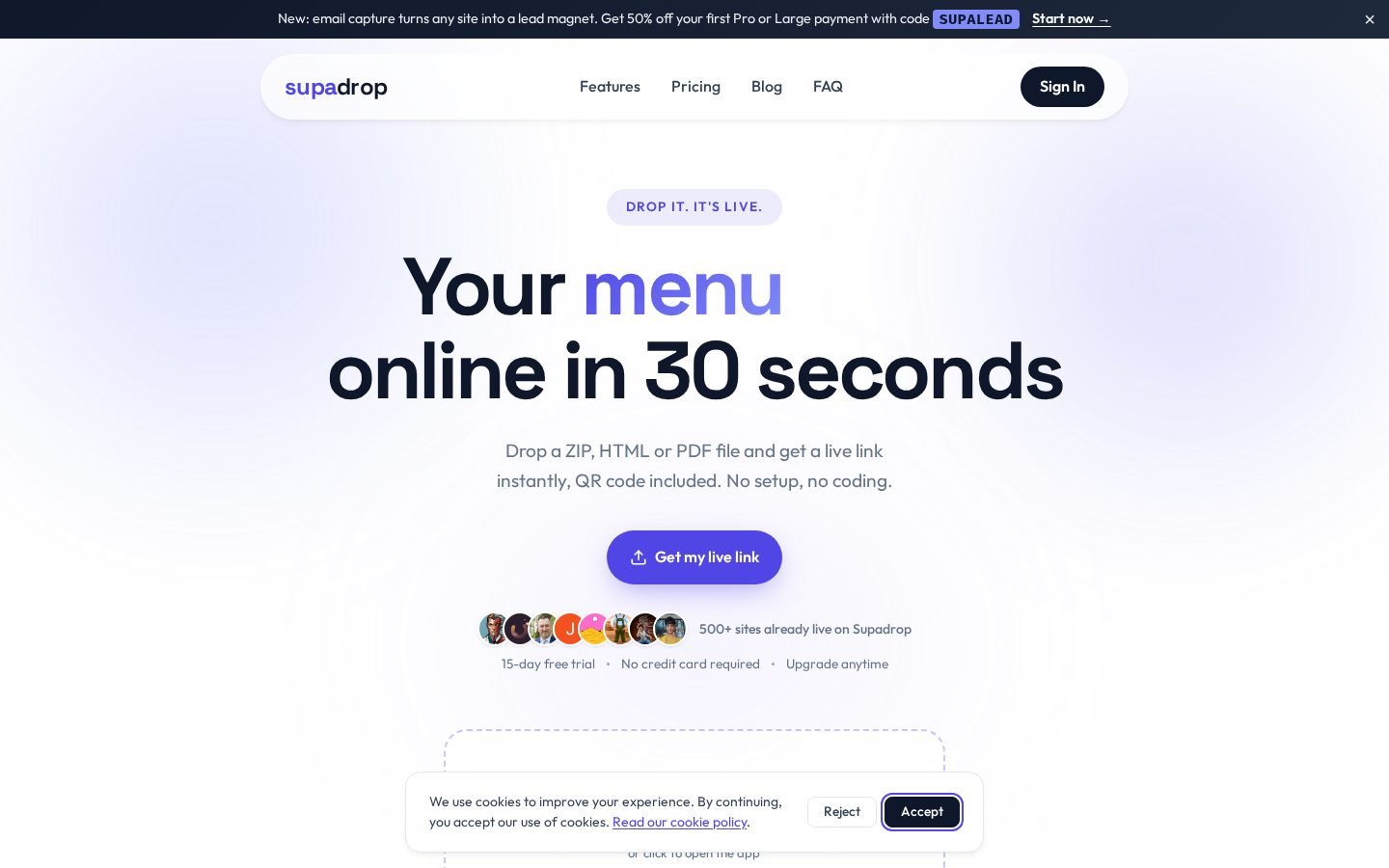 Supadrop Homepage