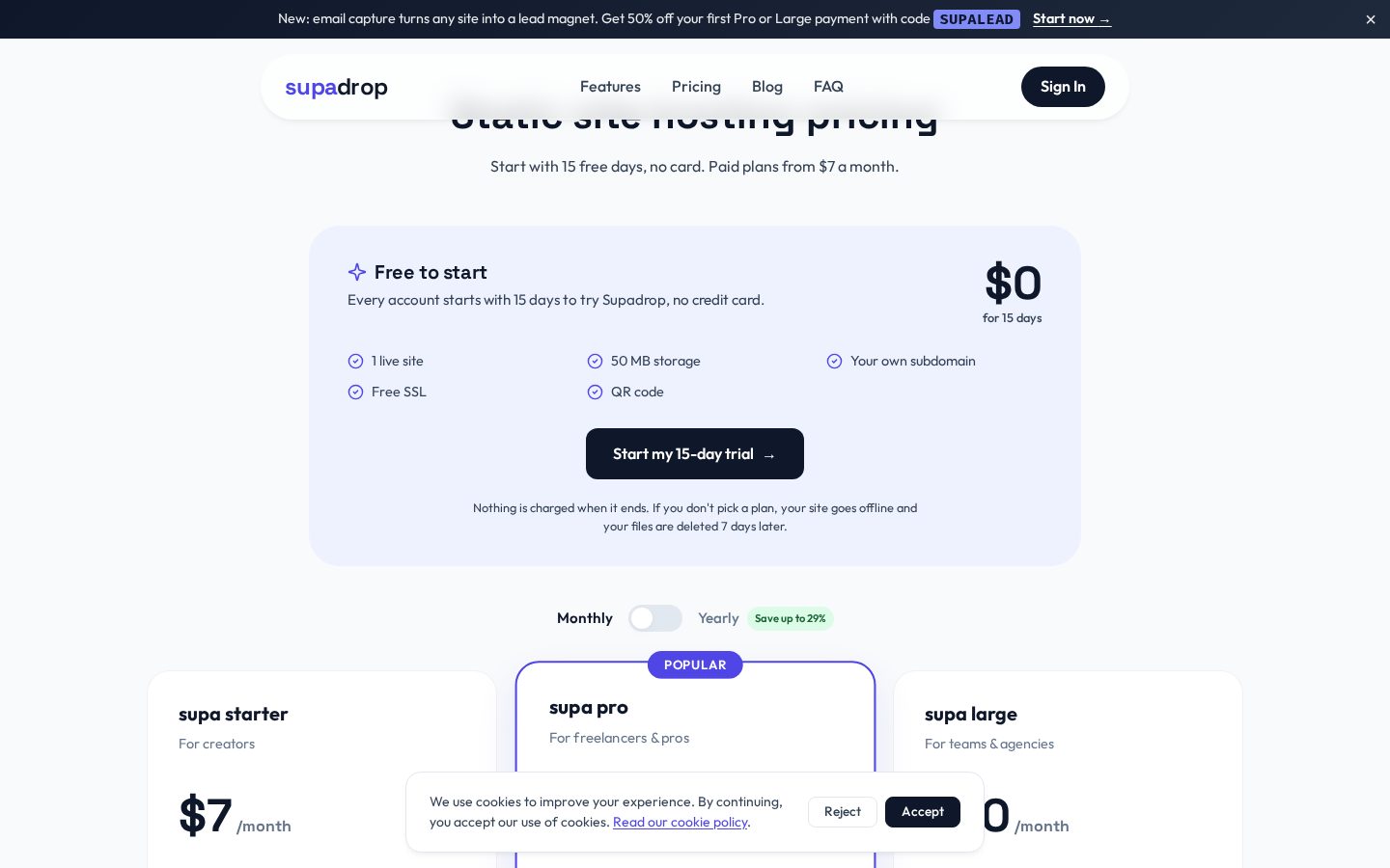 Supadrop Pricing