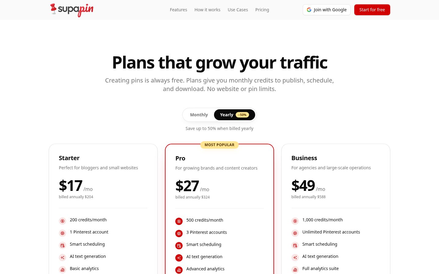 Supapin Pricing