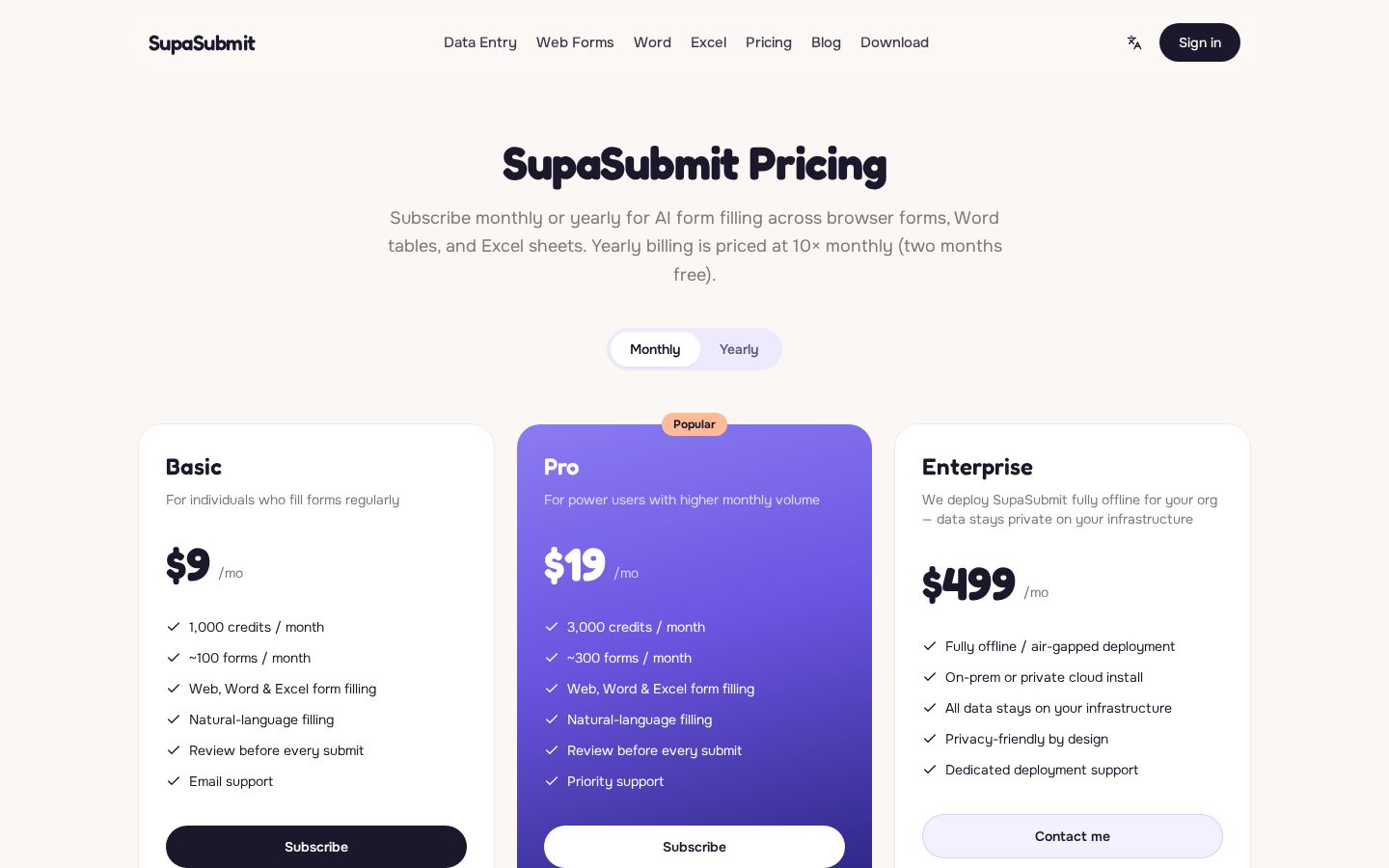 SupaSubmit Pricing