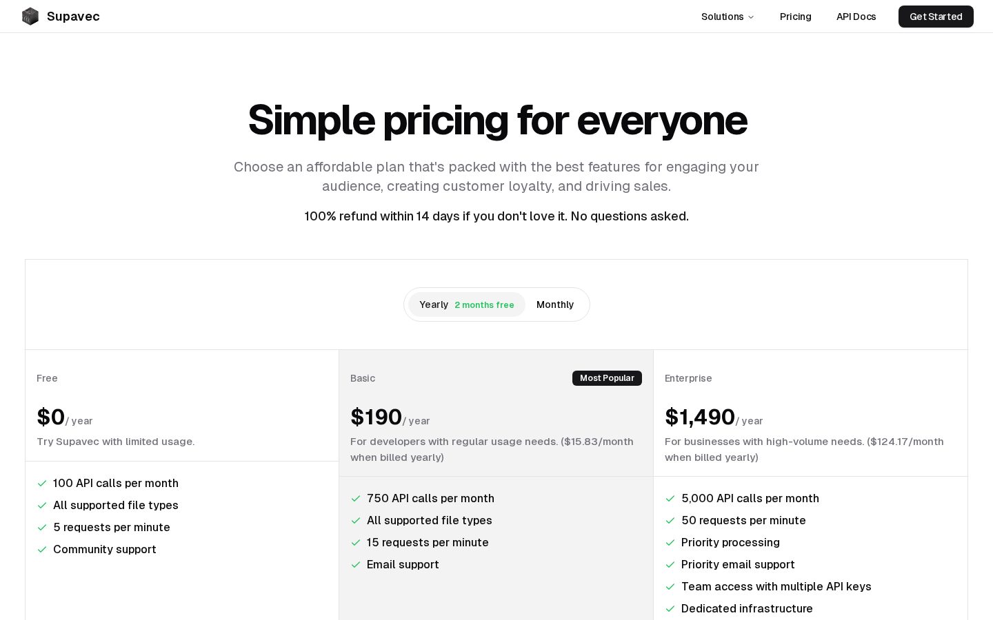 Supavec Pricing